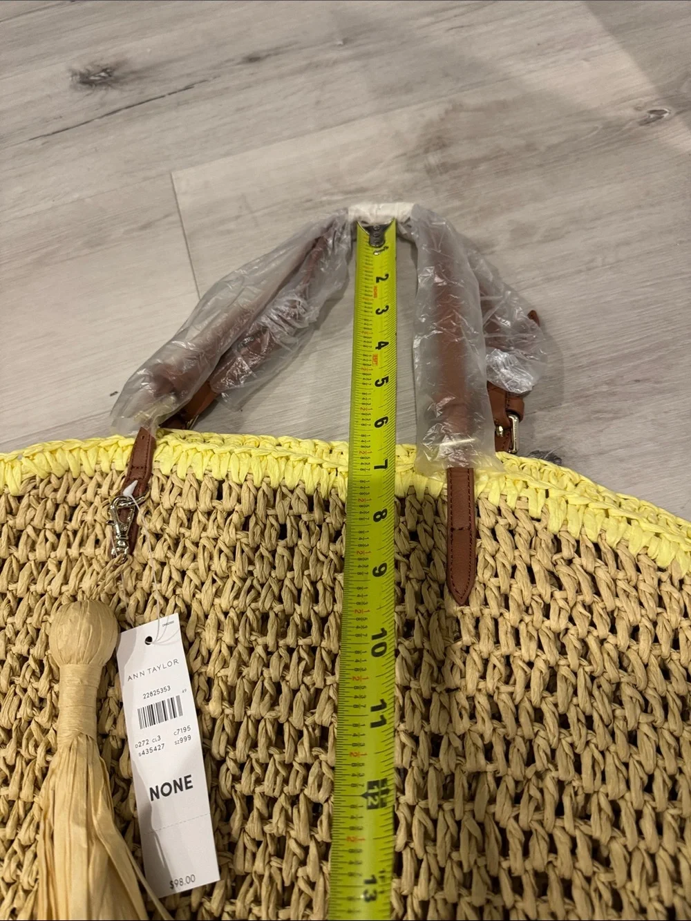Ann Taylor NWT Yellow Woven Tote with Brown Base and Tassel